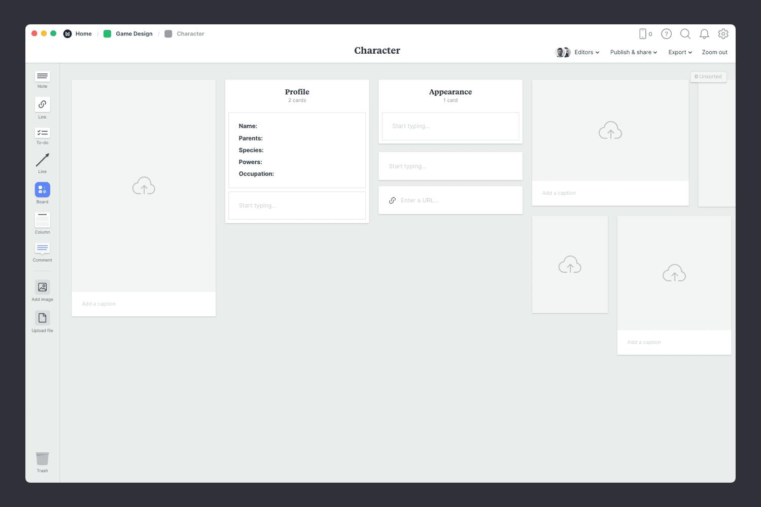 Game design character template step01