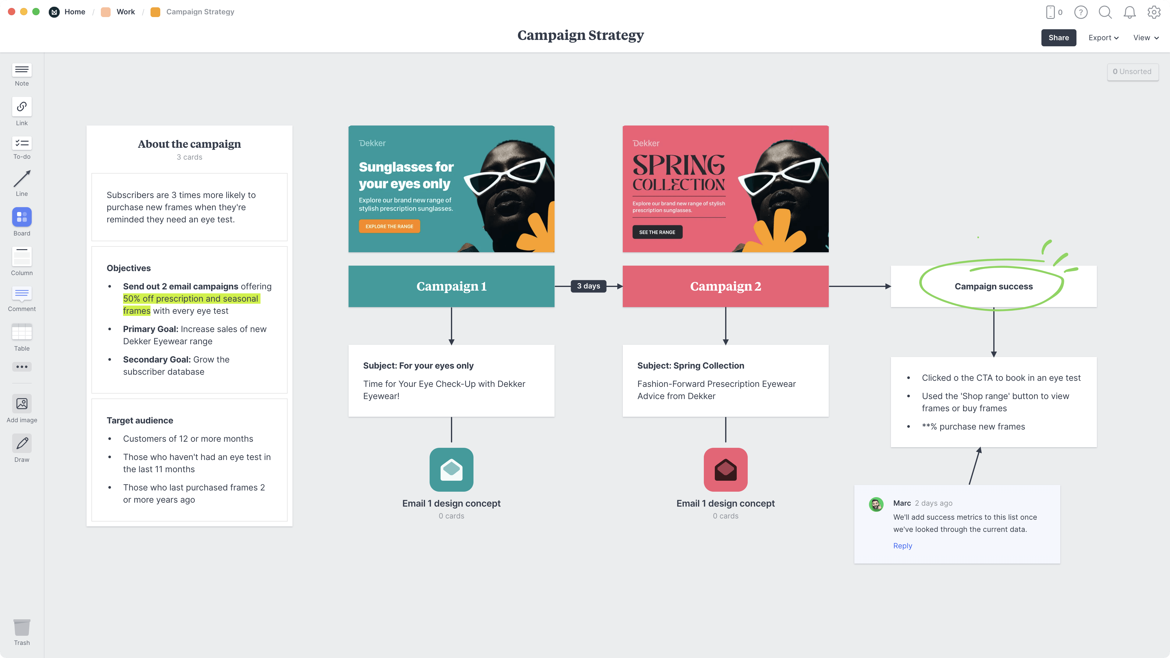 Campaign Strategy Template, within the Milanote app