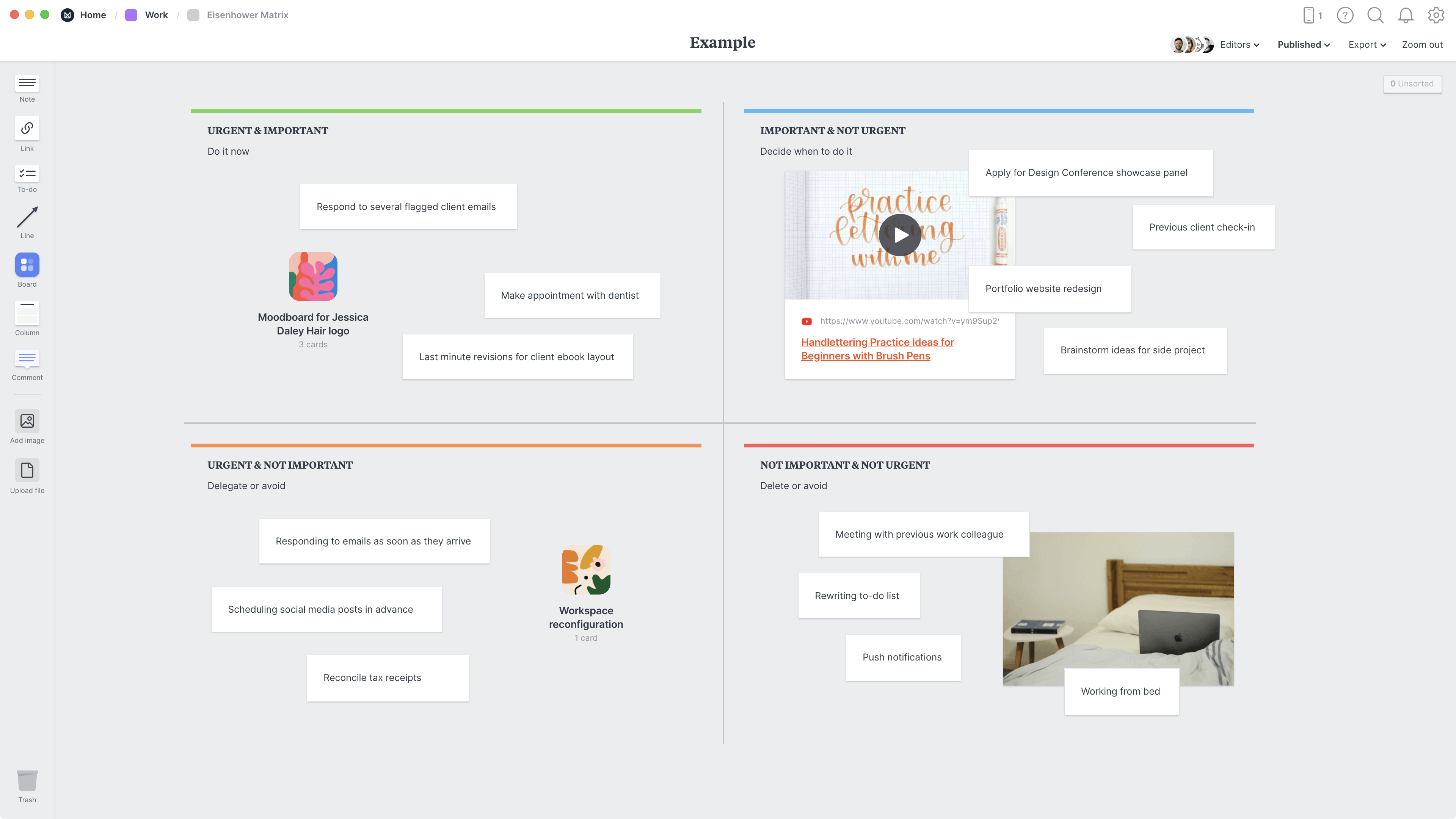 Eisenhower Matrix Template, within the Milanote app