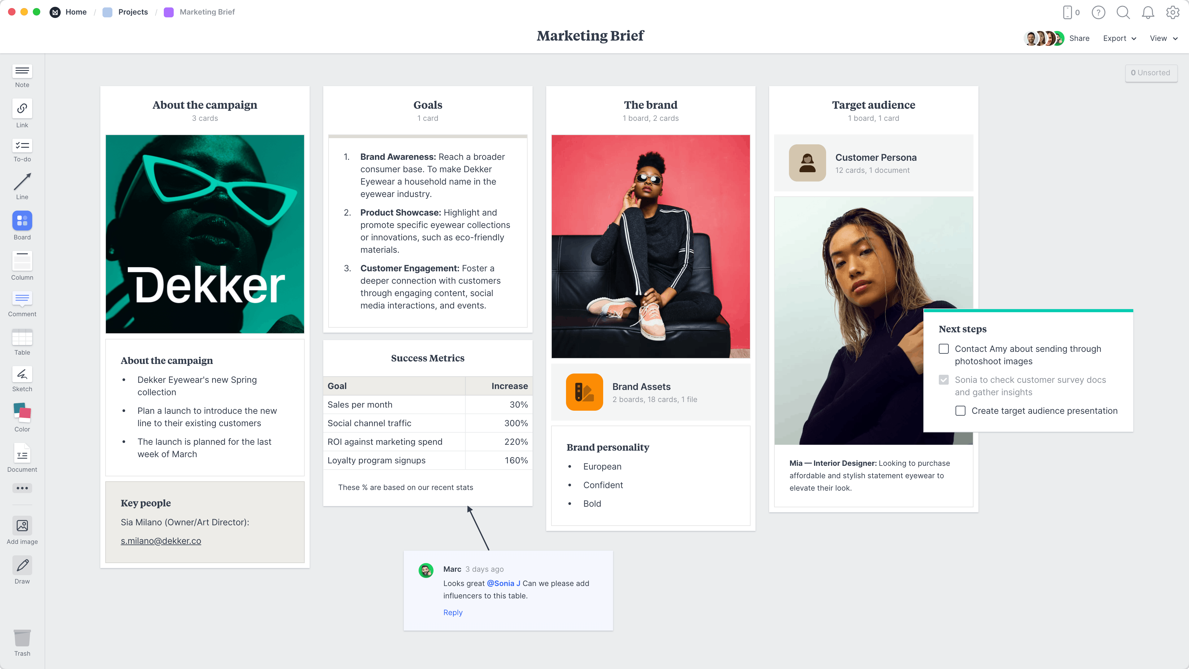 Marketing Brief Template, within the Milanote app