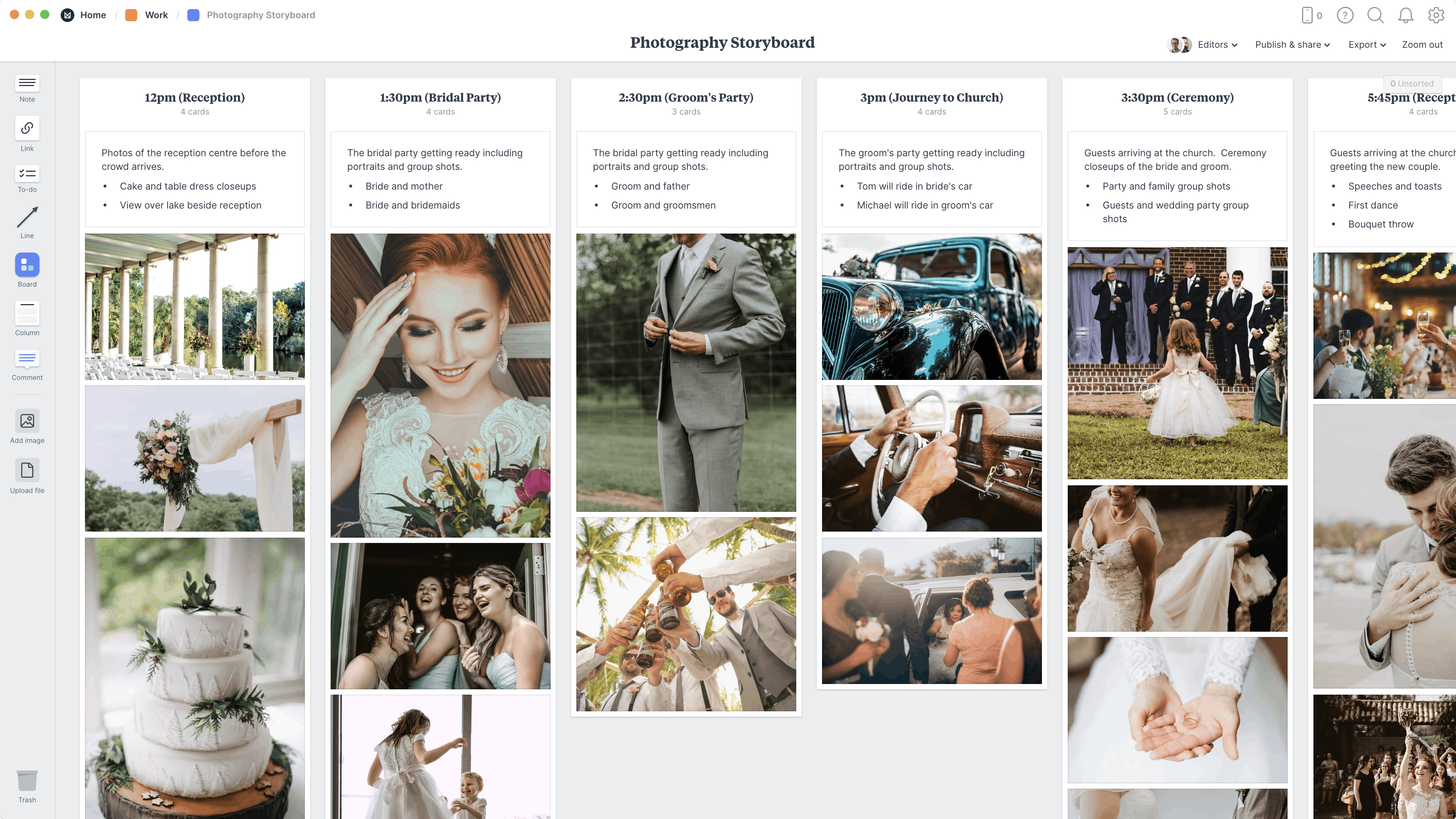 Photography Storyboard Template, within the Milanote app