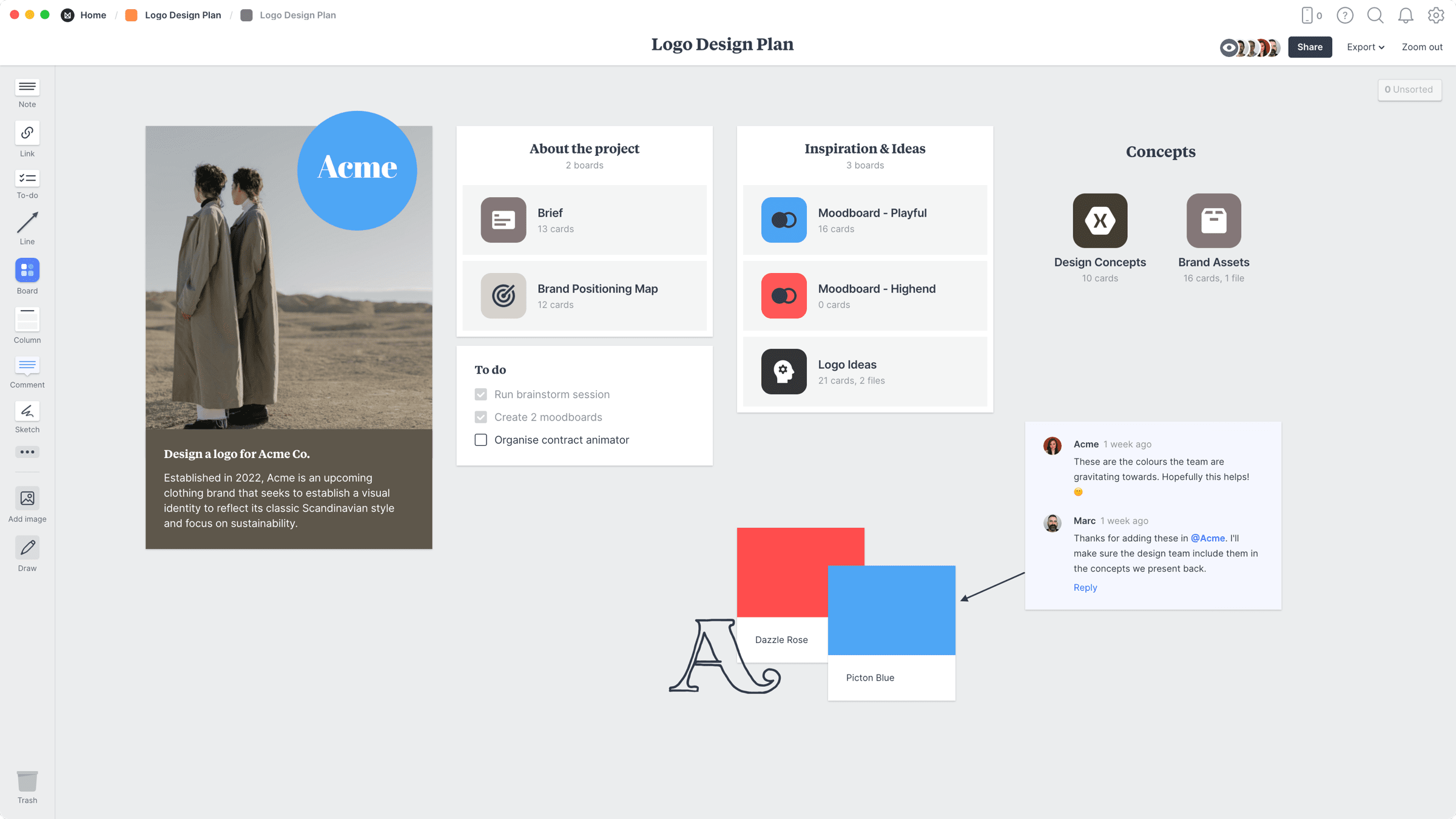 Logo Design Project Plan Template, within the Milanote app