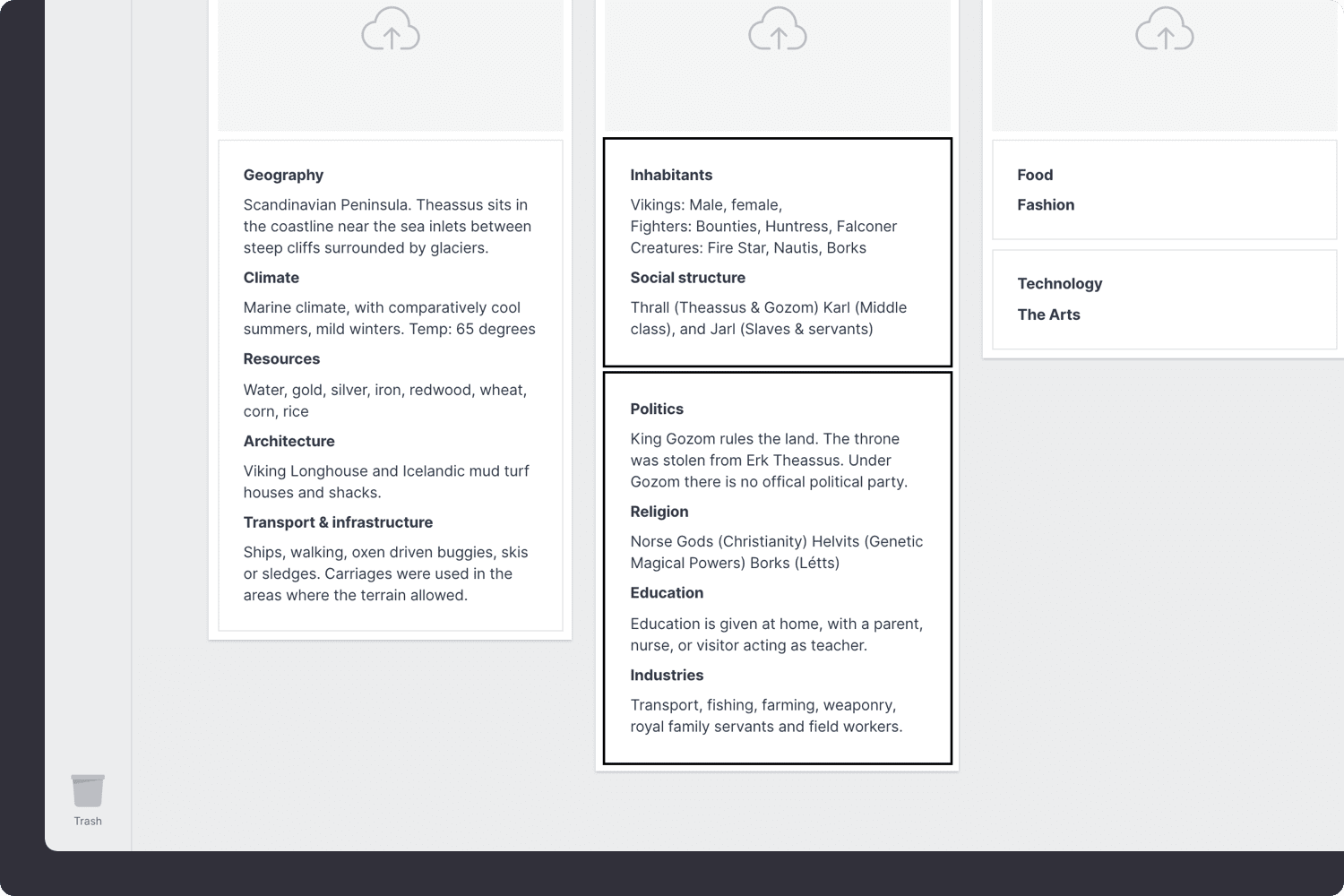 Game design worldbuilding template inhabitants description