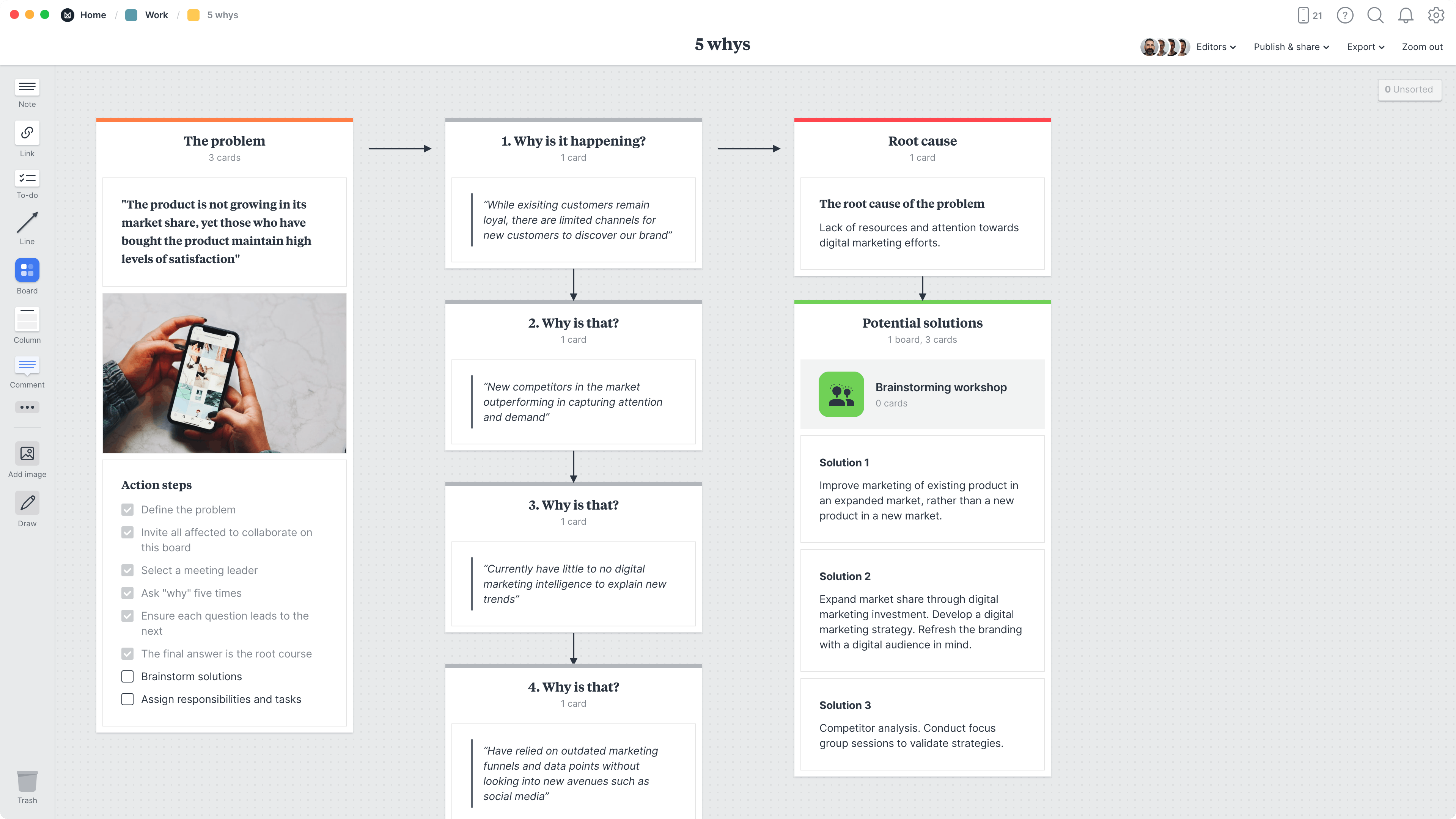 5 Whys Template, within the Milanote app