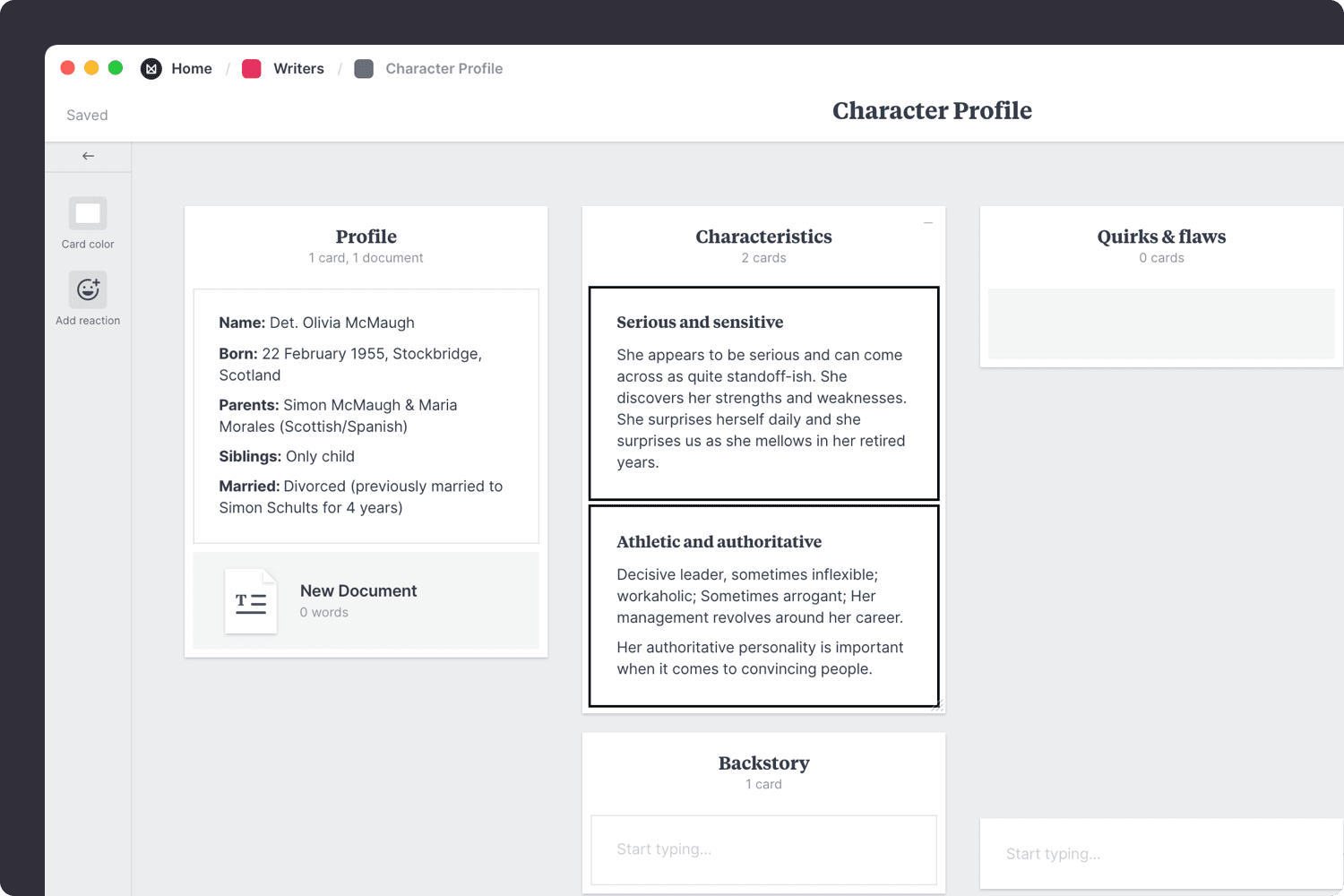 Adding characteristics to a character profile