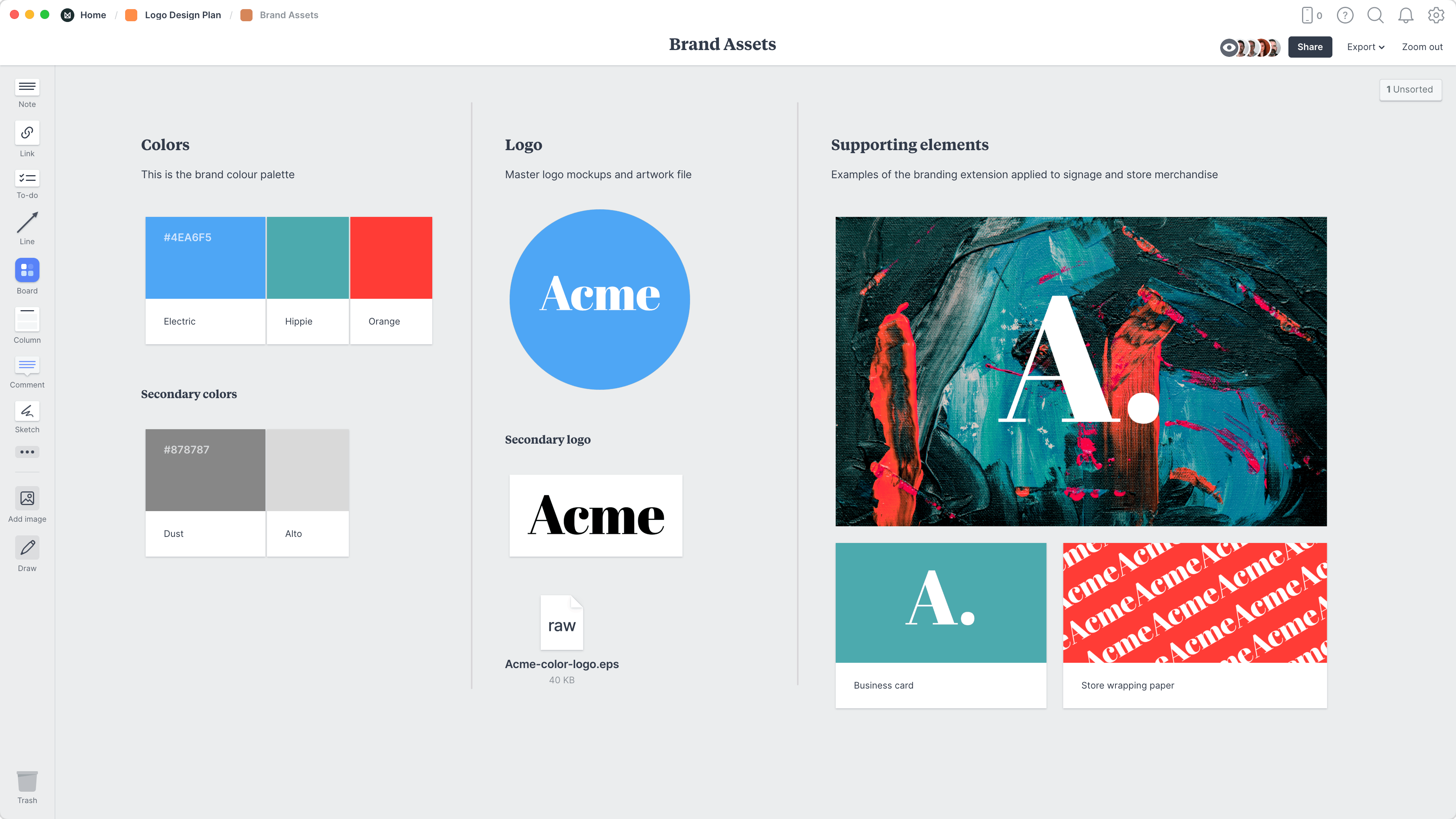 Logo Design Assets Handover Template, within the Milanote app