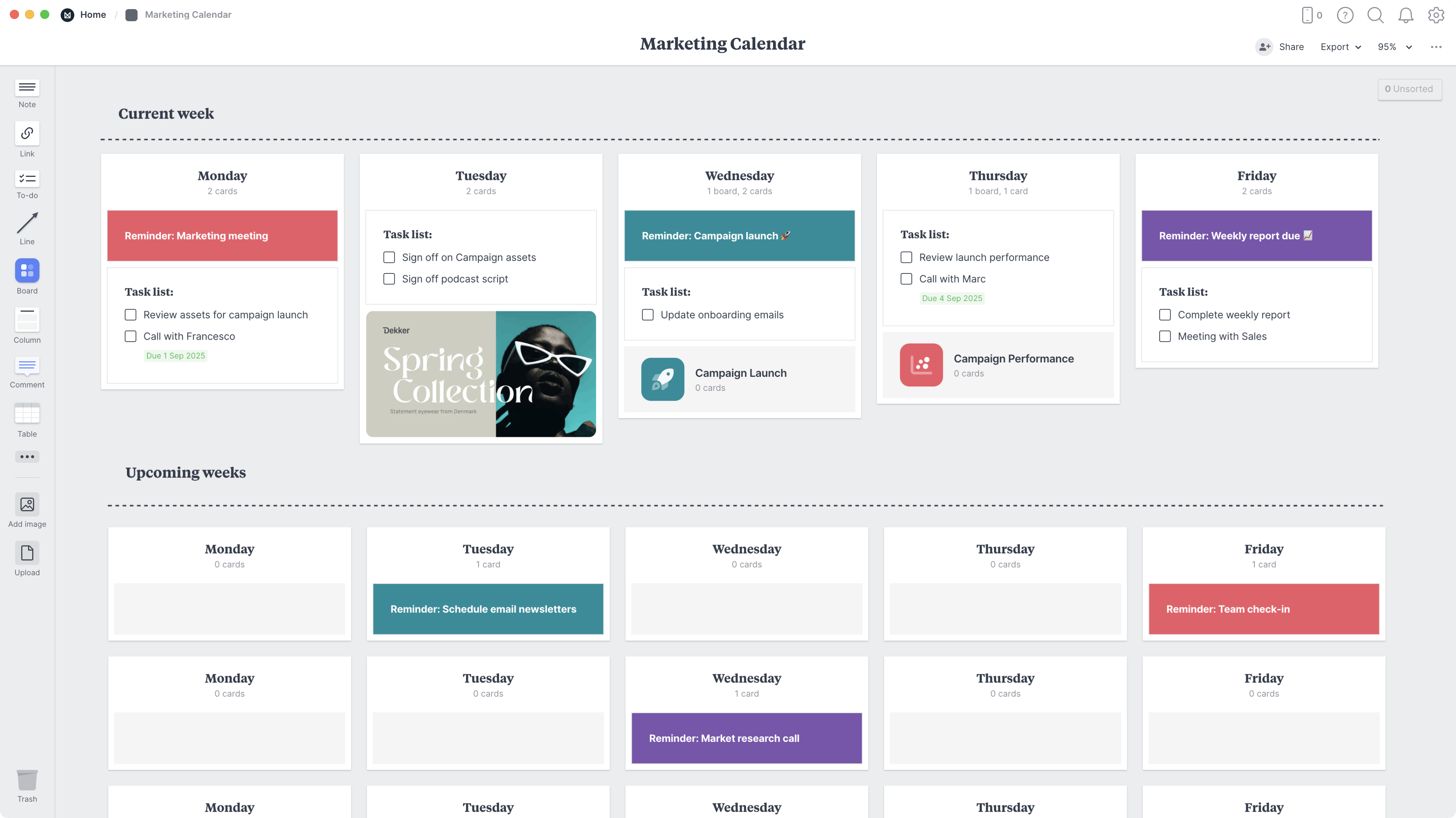 Marketing Calendar Template, within the Milanote app